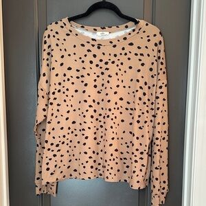 Anthropologie Tan and Black Polka Dot Long Sleeve Top